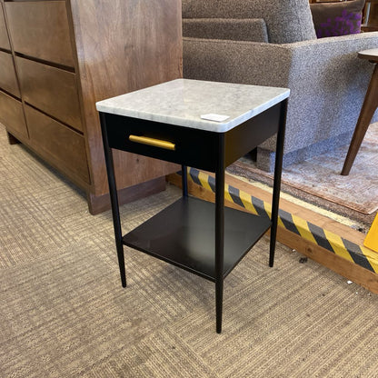 WEST ELM Black Metal Side Table w/Marble Top