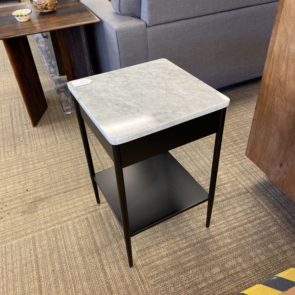 WEST ELM Black Metal Side Table w/Marble Top
