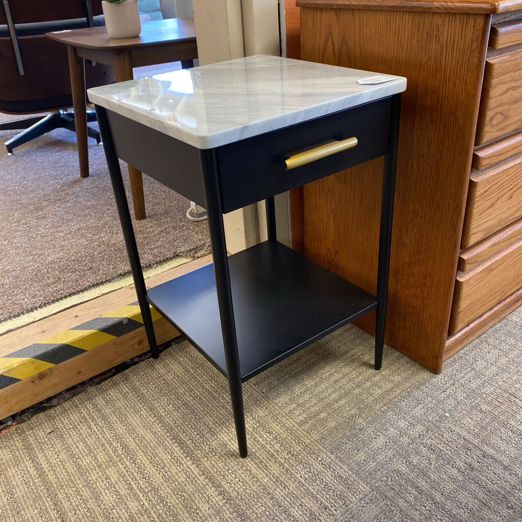 WEST ELM Black Metal Side Table w/Marble Top