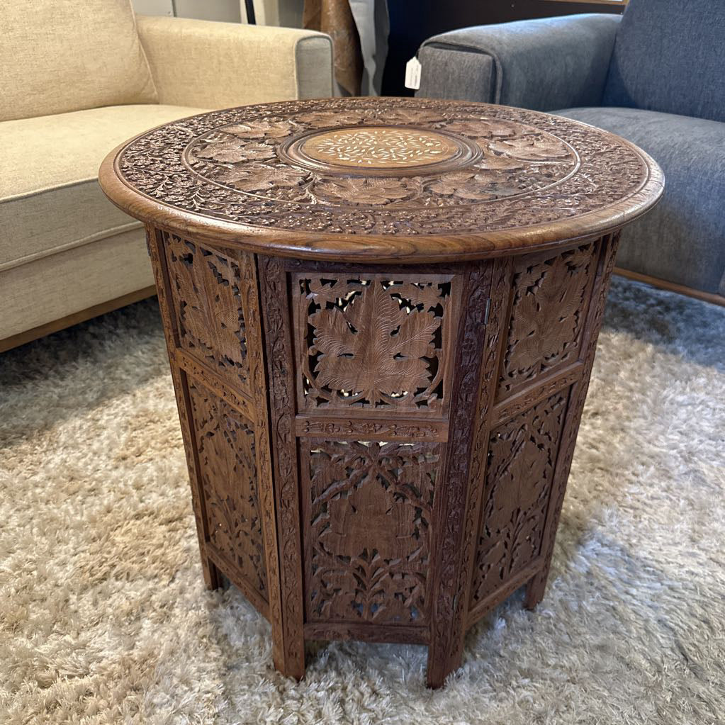 Large Vintage Carved Collapsible Side Table