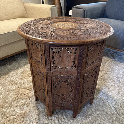 Large Vintage Carved Collapsible Side Table