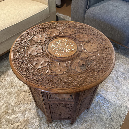 Large Vintage Carved Collapsible Side Table