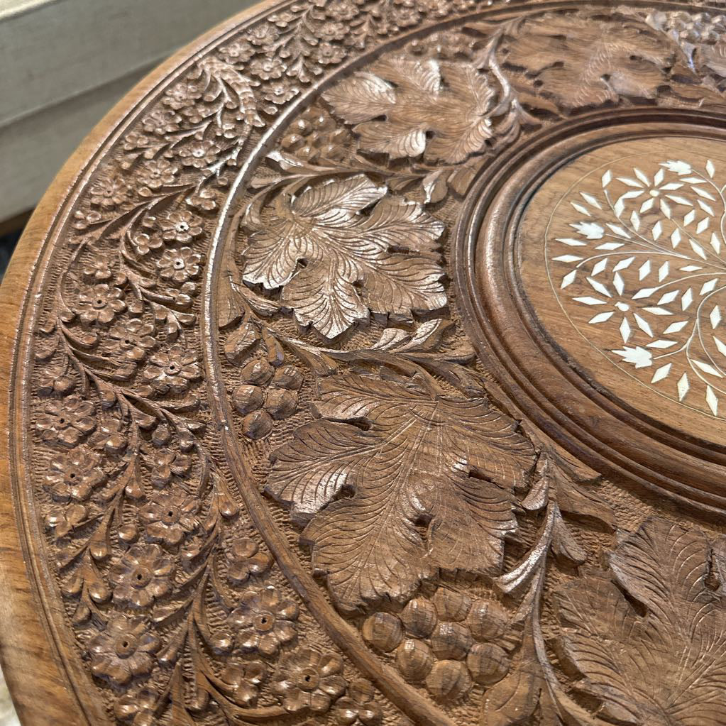 Large Vintage Carved Collapsible Side Table