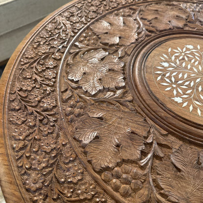 Large Vintage Carved Collapsible Side Table