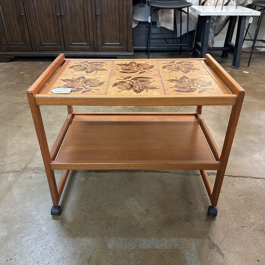 MC Style Tiled Teak Bar Cart