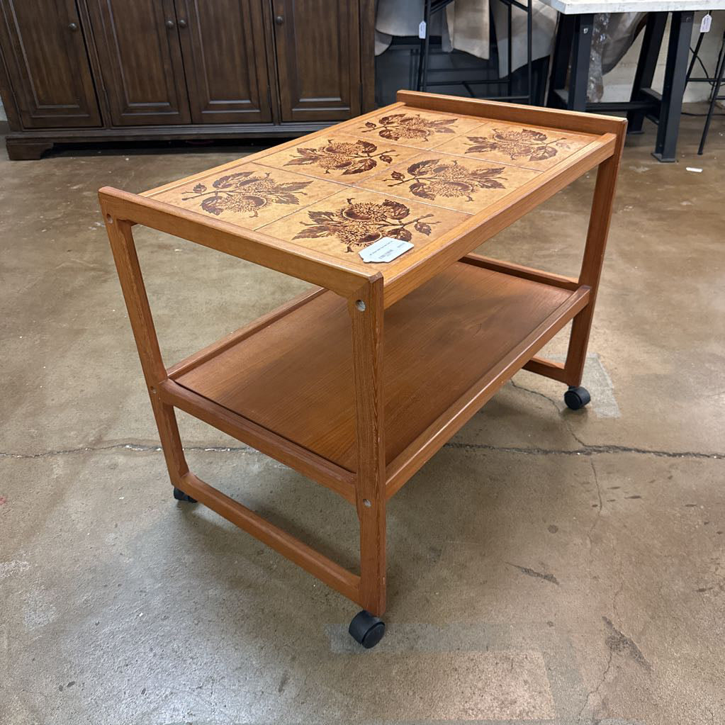 MC Style Tiled Teak Bar Cart