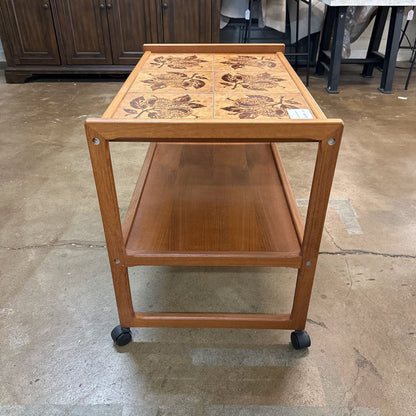 MC Style Tiled Teak Bar Cart
