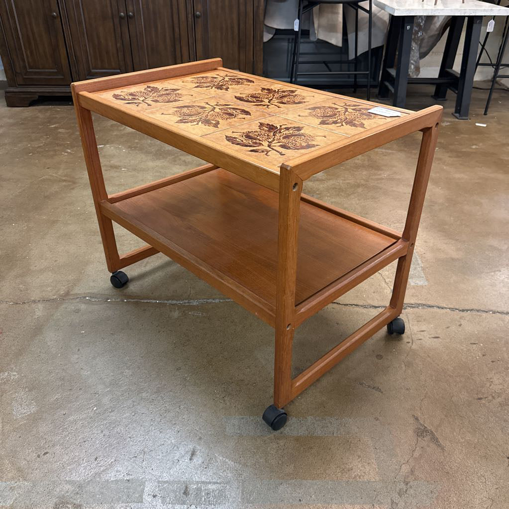 MC Style Tiled Teak Bar Cart