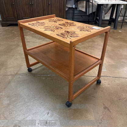 MC Style Tiled Teak Bar Cart
