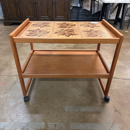 MC Style Tiled Teak Bar Cart