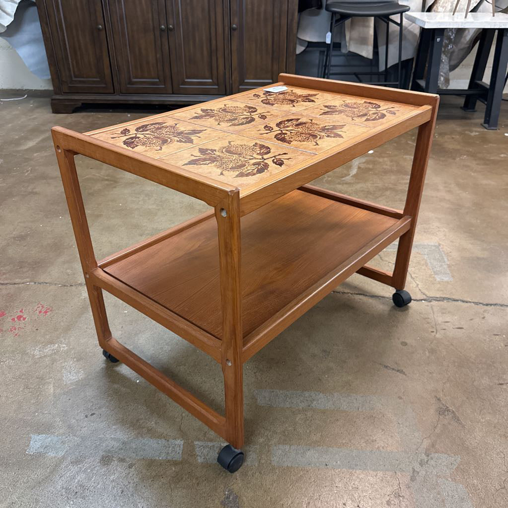 MC Style Tiled Teak Bar Cart