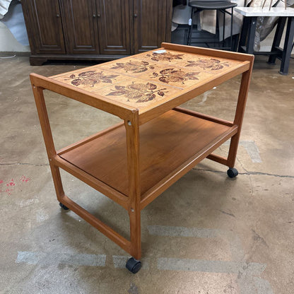 MC Style Tiled Teak Bar Cart