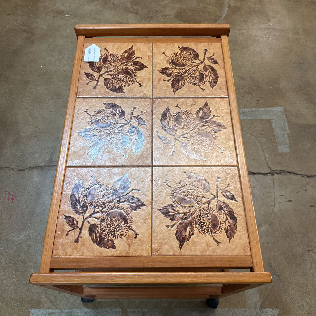 MC Style Tiled Teak Bar Cart