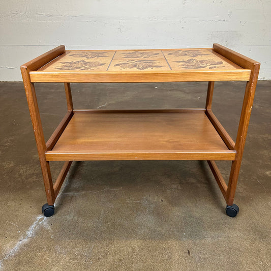 MC Style Tiled Teak Bar Cart