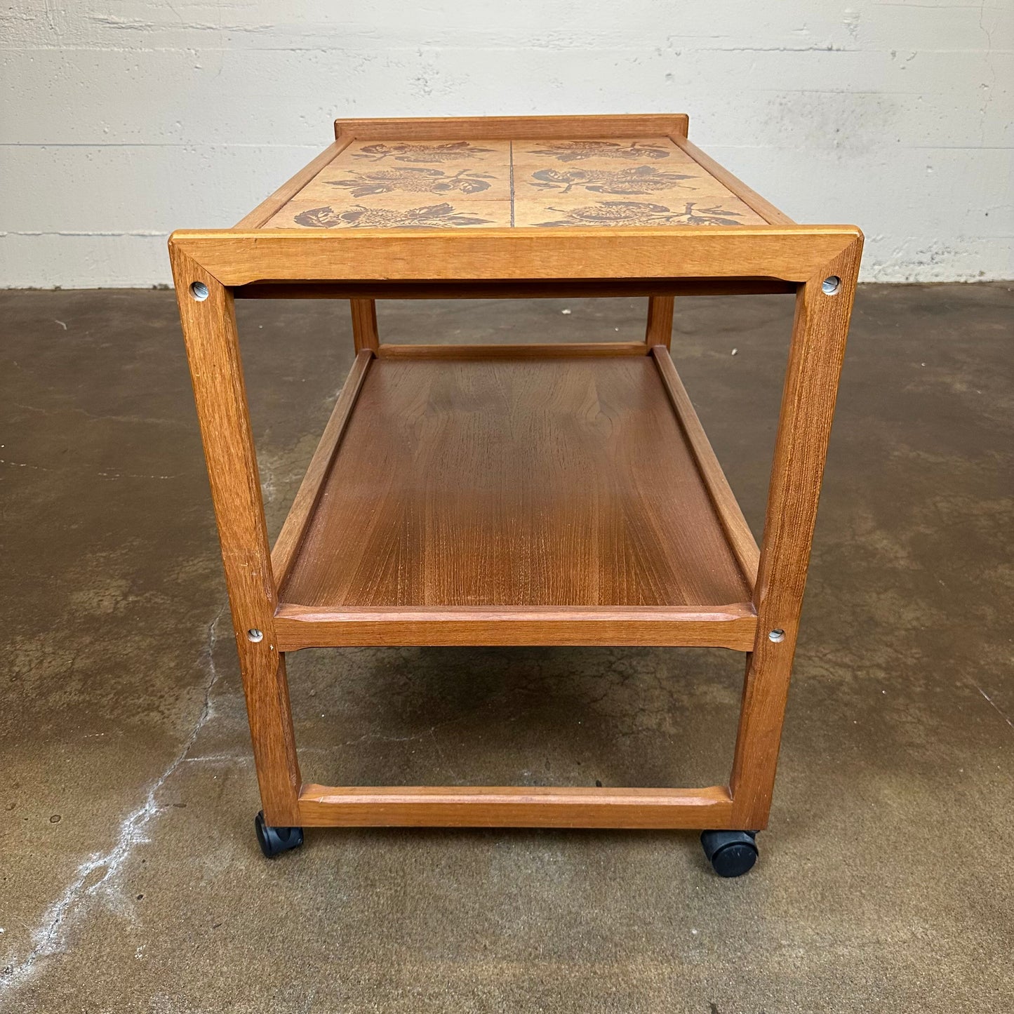 MC Style Tiled Teak Bar Cart C BAR CARTS