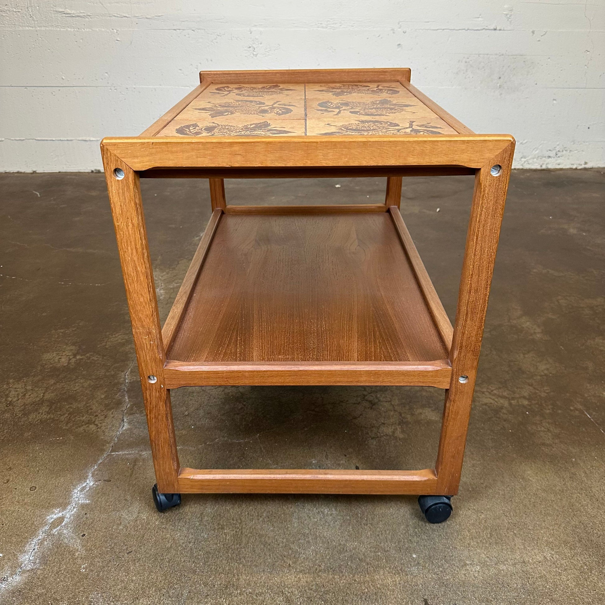 MC Style Tiled Teak Bar Cart C BAR CARTS