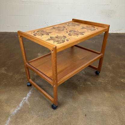 MC Style Tiled Teak Bar Cart C BAR CARTS