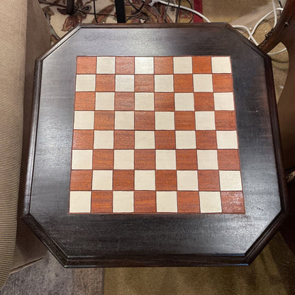 Carved Dark Wood Chess End Table