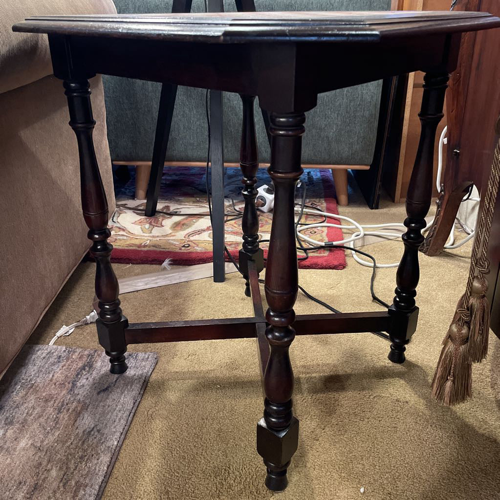 Carved Dark Wood Chess End Table