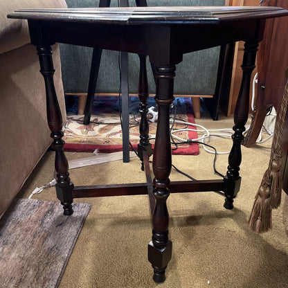 Carved Dark Wood Chess End Table