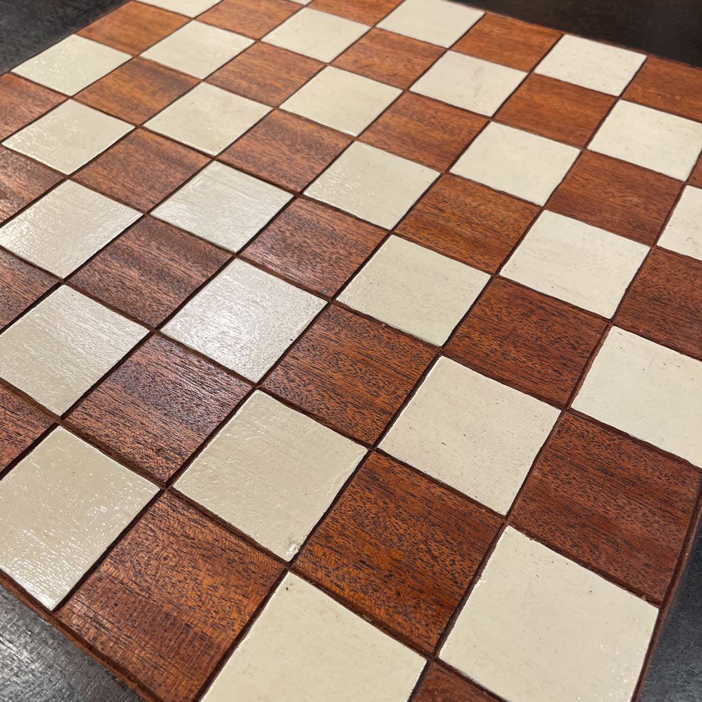 Carved Dark Wood Chess End Table
