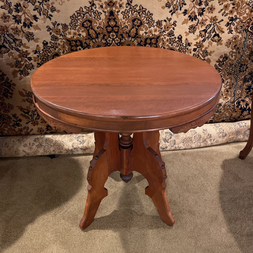 Vintage Round Carved Wood Hall Table