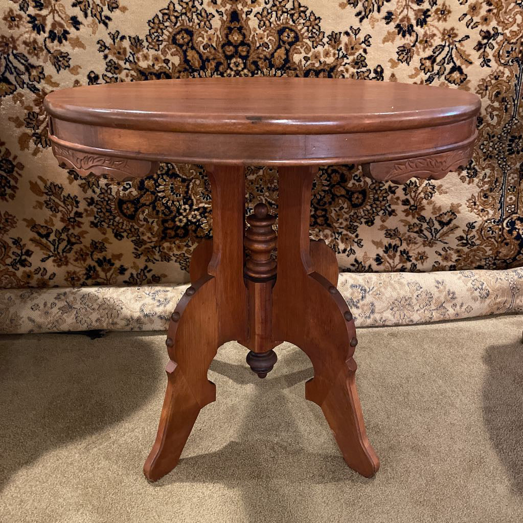 Vintage Round Carved Wood Hall Table