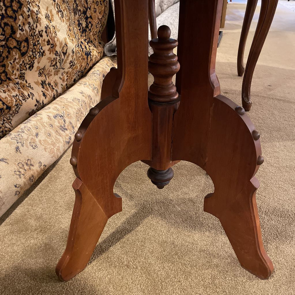 Vintage Round Carved Wood Hall Table