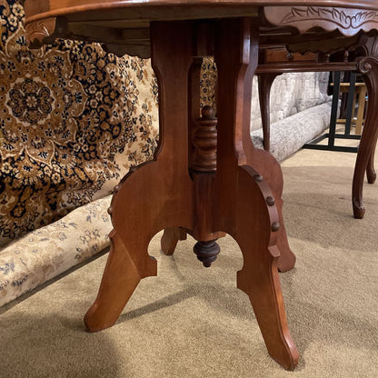 Vintage Round Carved Wood Hall Table