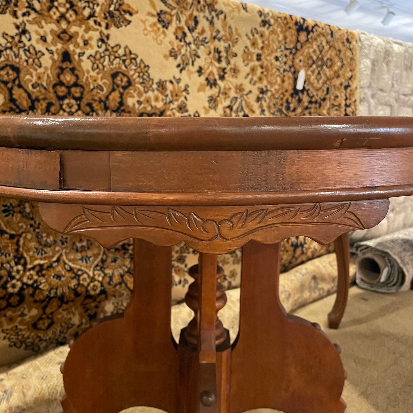 Vintage Round Carved Wood Hall Table
