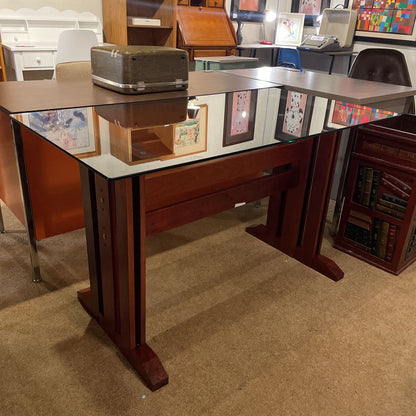 Glass Top Wooden Base Rectangular Desk