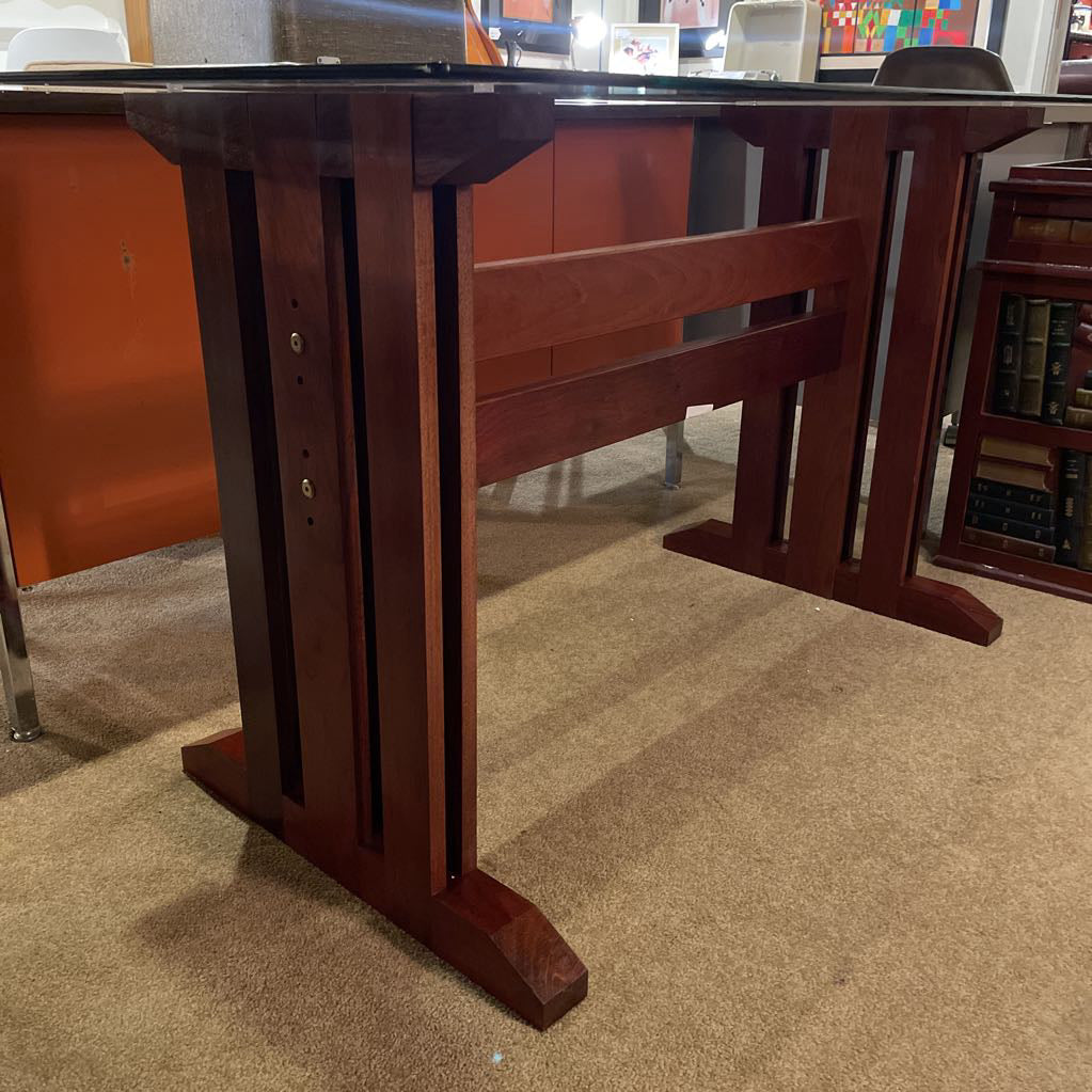 Glass Top Wooden Base Rectangular Desk