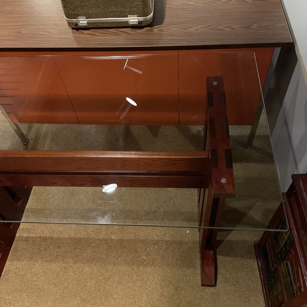 Glass Top Wooden Base Rectangular Desk