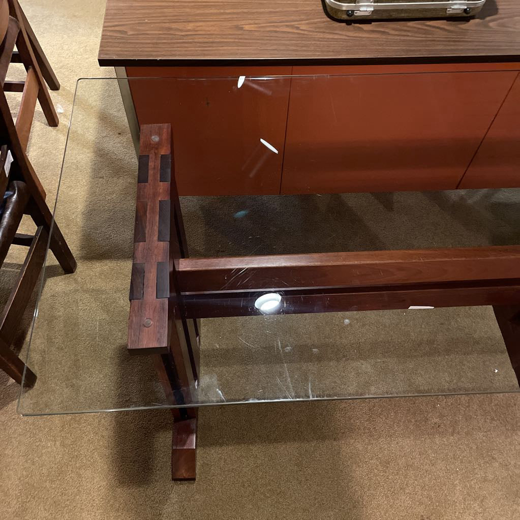 Glass Top Wooden Base Rectangular Desk