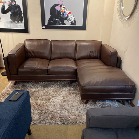 Karlstad Mocha Leather RAF Chaise Sectional U SECTIONALS RAF