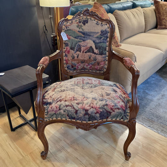 Victorian Style Arm Chair w/ Castle + Bird Upholstery U ACCENT CHAIRS