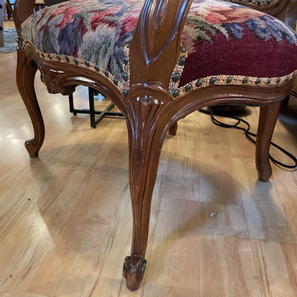 Victorian Style Arm Chair w/ Castle + Bird Upholstery