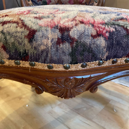 Victorian Style Arm Chair w/ Castle + Bird Upholstery