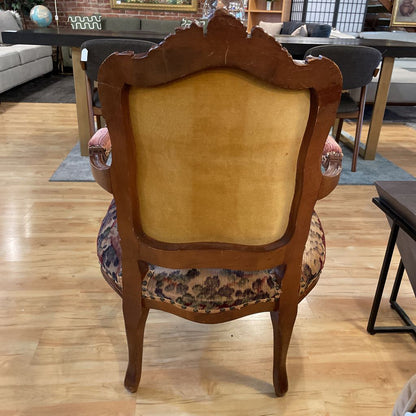 Victorian Style Arm Chair w/ Castle + Bird Upholstery