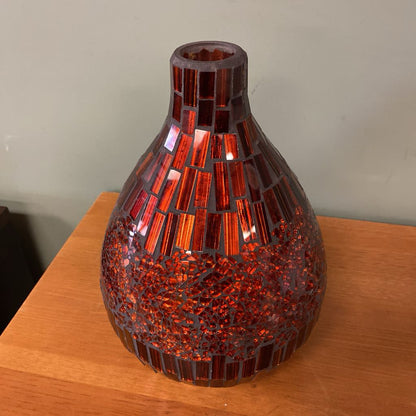 Amber Red Crackle Glass Mosaic Vase