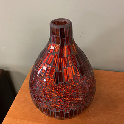 Amber Red Crackle Glass Mosaic Vase