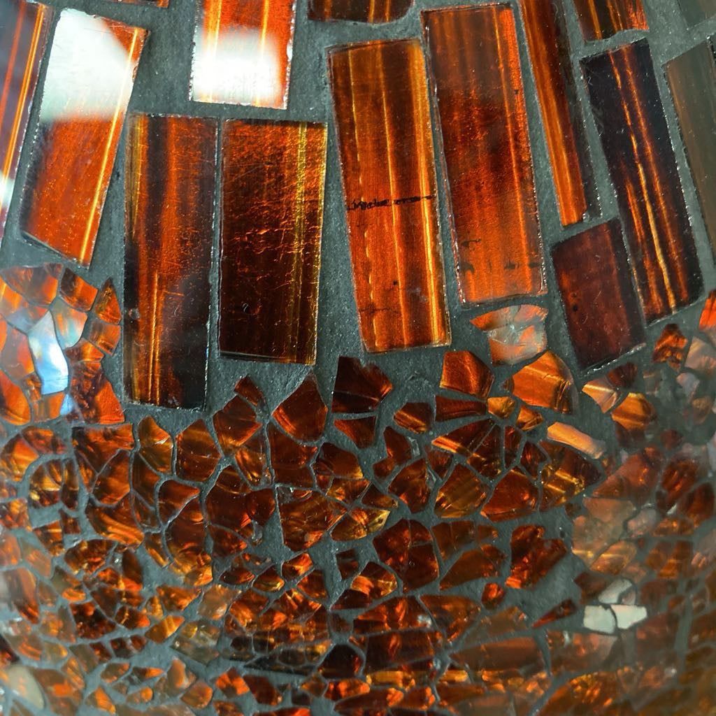 Amber Red Crackle Glass Mosaic Vase