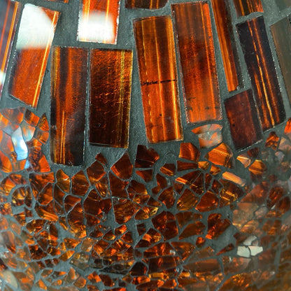 Amber Red Crackle Glass Mosaic Vase