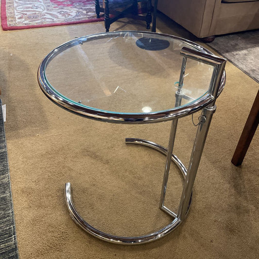 Chrome Tubular Eileen Grey Style Glass Top Side Table C SIDE TABLES