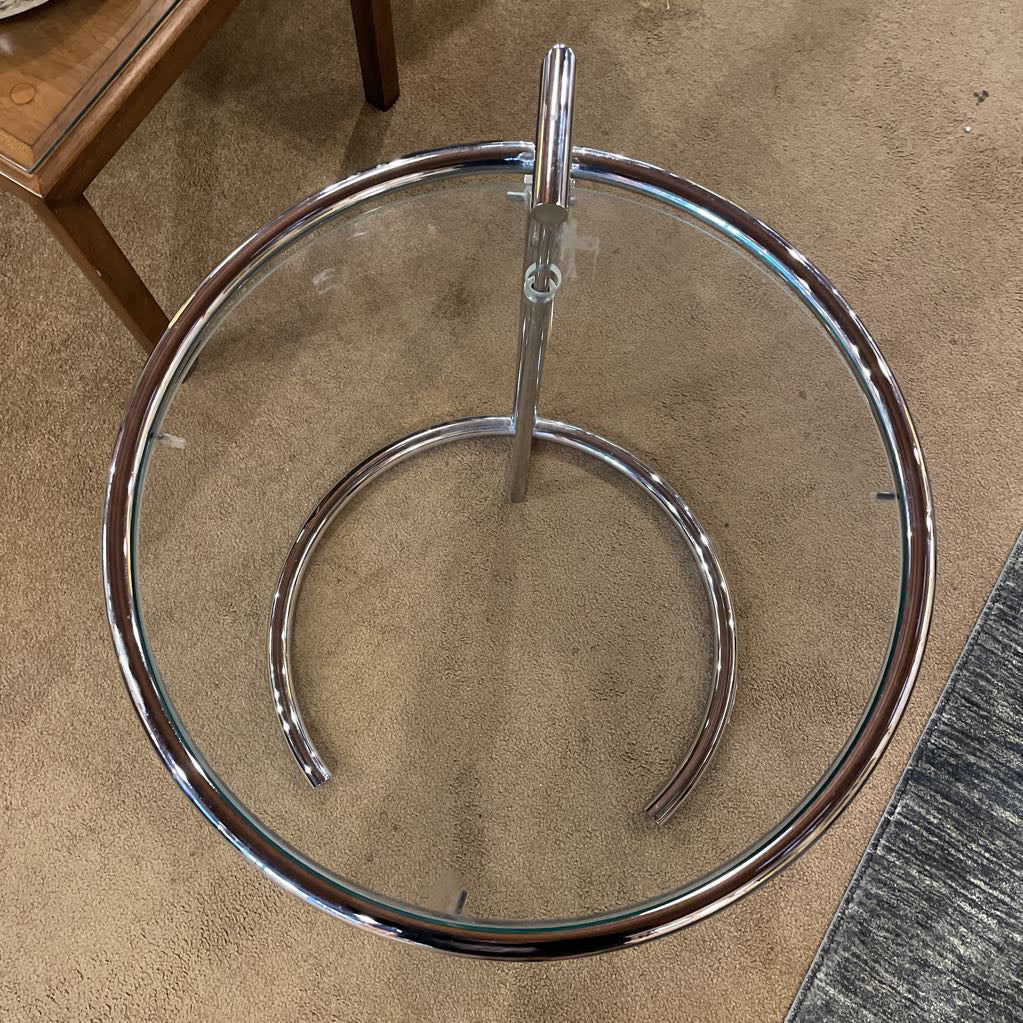 Chrome Tubular Eileen Grey Style Glass Top Side Table