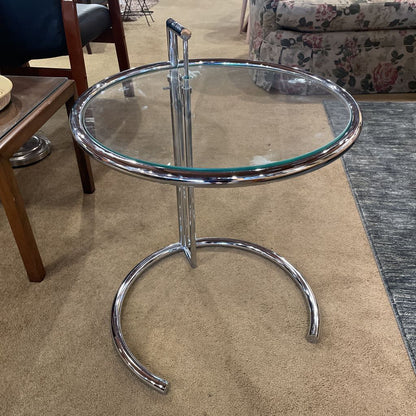 Chrome Tubular Eileen Grey Style Glass Top Side Table