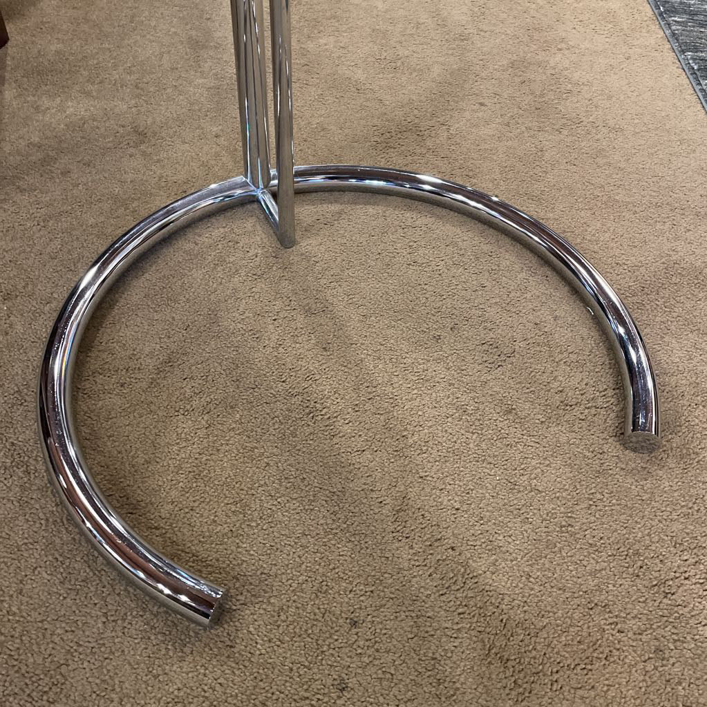 Chrome Tubular Eileen Grey Style Glass Top Side Table