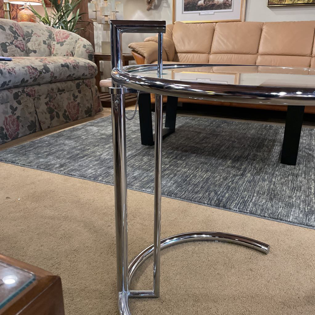 Chrome Tubular Eileen Grey Style Glass Top Side Table