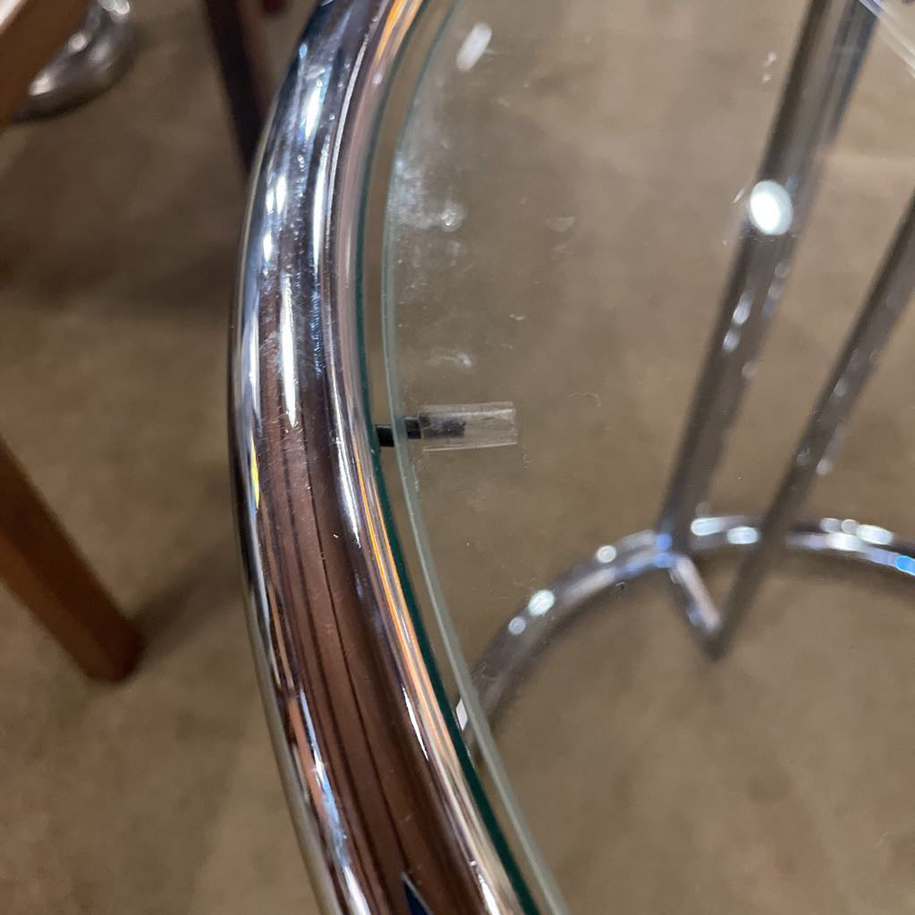 Chrome Tubular Eileen Grey Style Glass Top Side Table