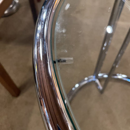 Chrome Tubular Eileen Grey Style Glass Top Side Table